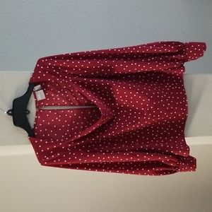 Asos Cowl Neck Keyhole Back Long Sleeve Burgundy Polka Dot Blouse Size 6